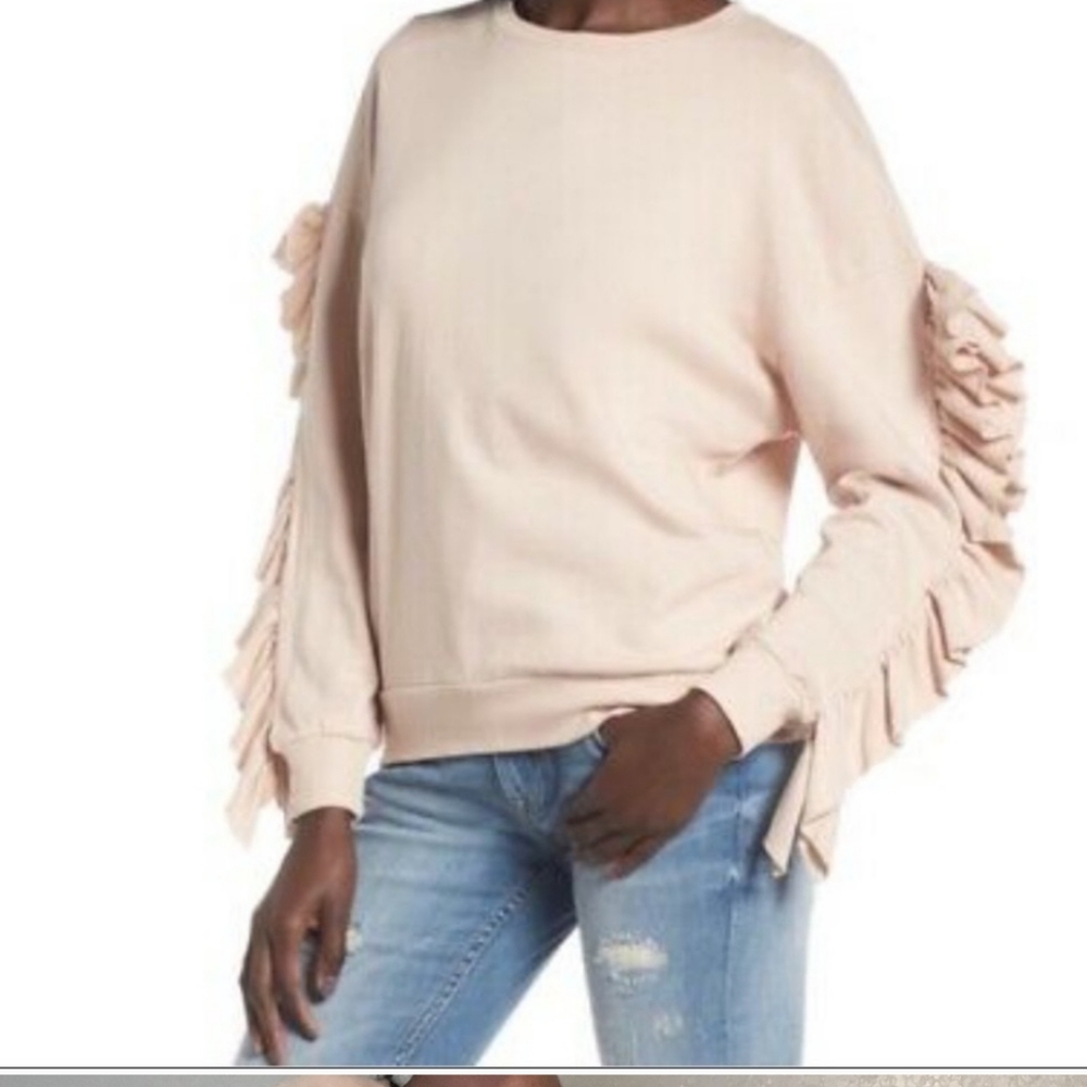 BP Nordstrom Pink Ruffled Sleeve Sweatshirt Casual Longsleeve Women’s Medium